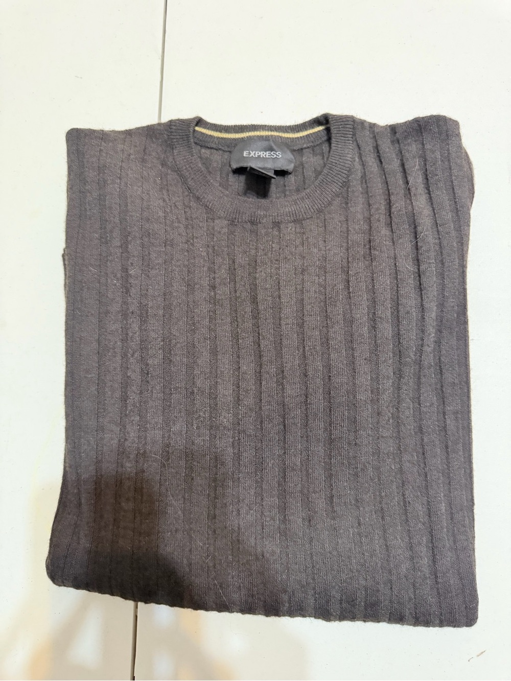 Express Men's Ribbed Crewneck Sweater - Charcoal Gray
